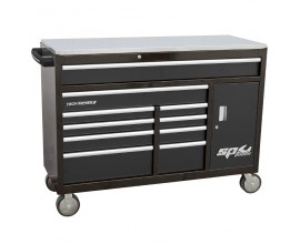 TECH SERIES Roller Cabinet Tool Box with cupboard - 10 Drawer - Black